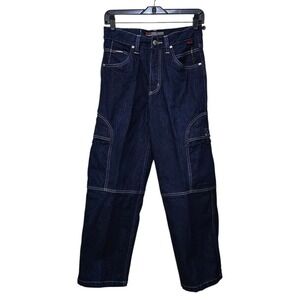 Y2K FUBU Jeans Boys Sz 12 28x26‎ Wide Leg Cargo Baggy Grunge Dark Blue Denim Vtg